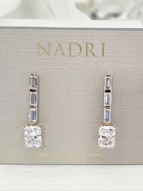 Nadri Chateau Crystal Linear Drop Earrings Precious Metal Plated Formal Wedding